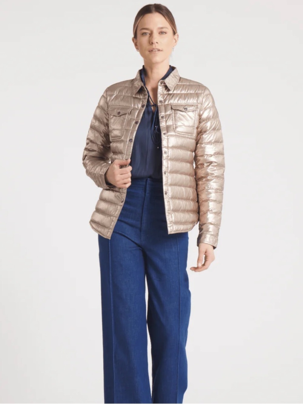 Cotes of London The Harrow Royale Down Shirt Jacket Metallic Gold M